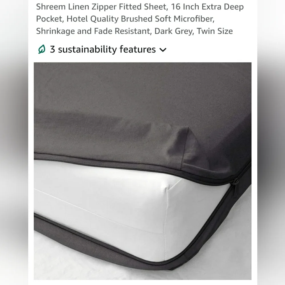 Twin size zippered, microfiber, deep pocket fitted sheet - dark gray.